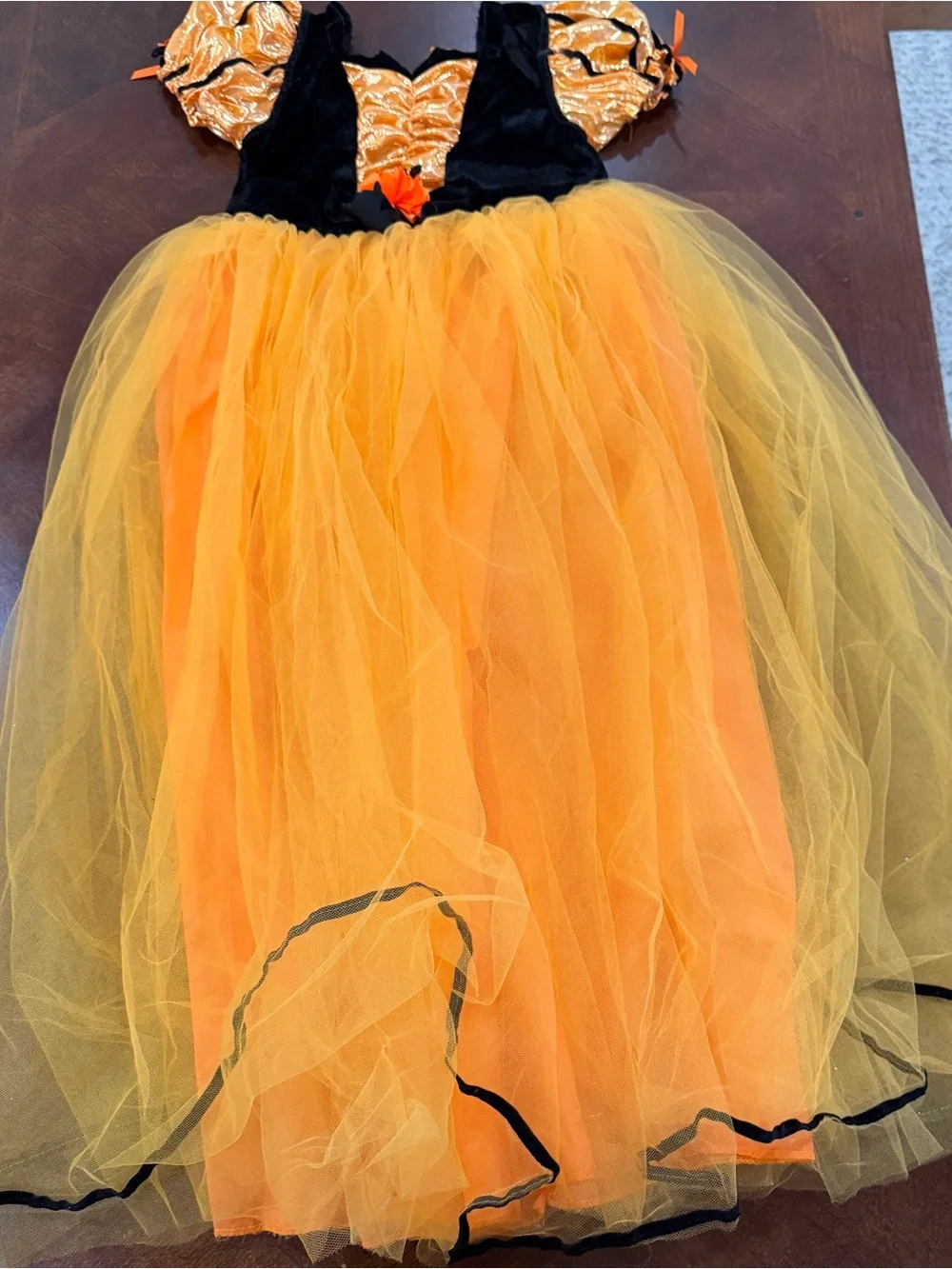 Girls Orange & Black Halloween Tulle Witch Costume Dress Sz M
